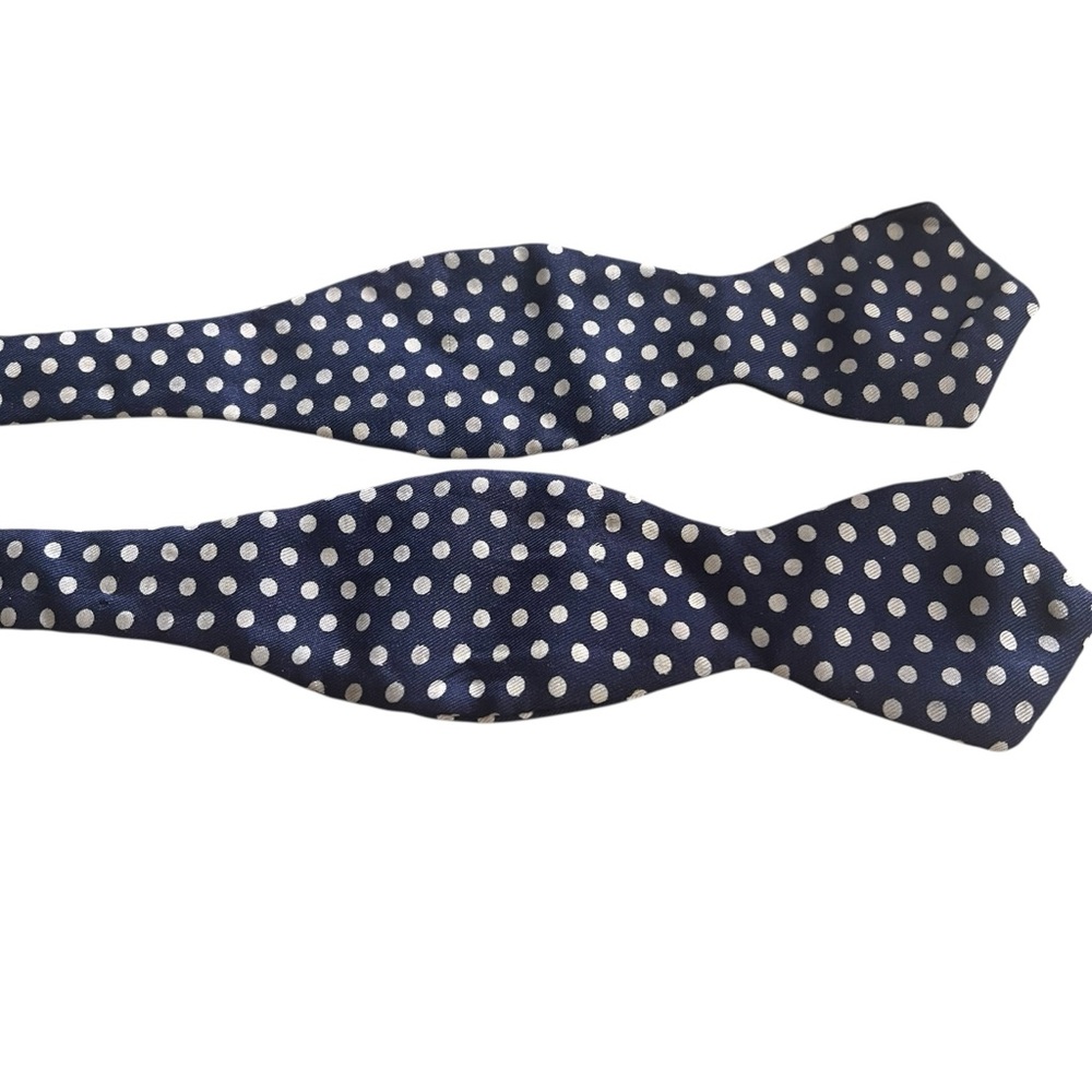 Vintage 1950’s Sir Bows by Botany Diamond Point Silk Bow Tie Navy Polka Dot - Picture 3 of 8